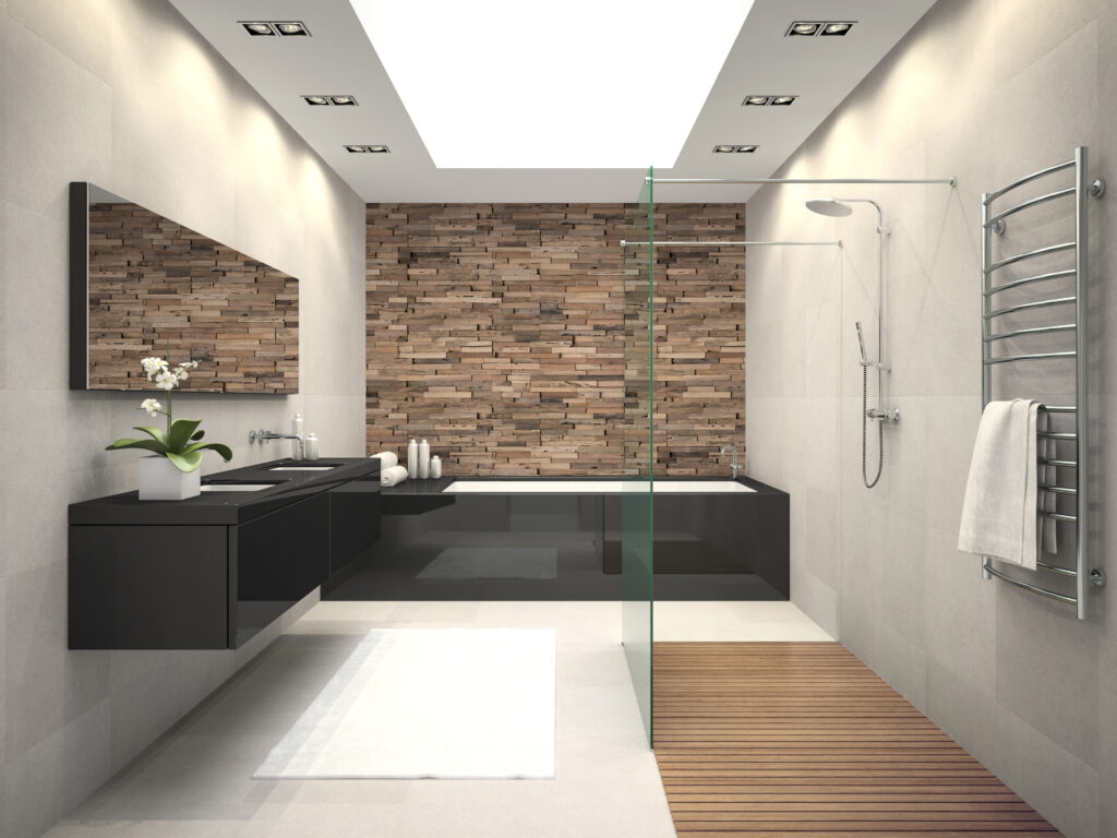 Interior of bathroom with ceiling window 3D rendering